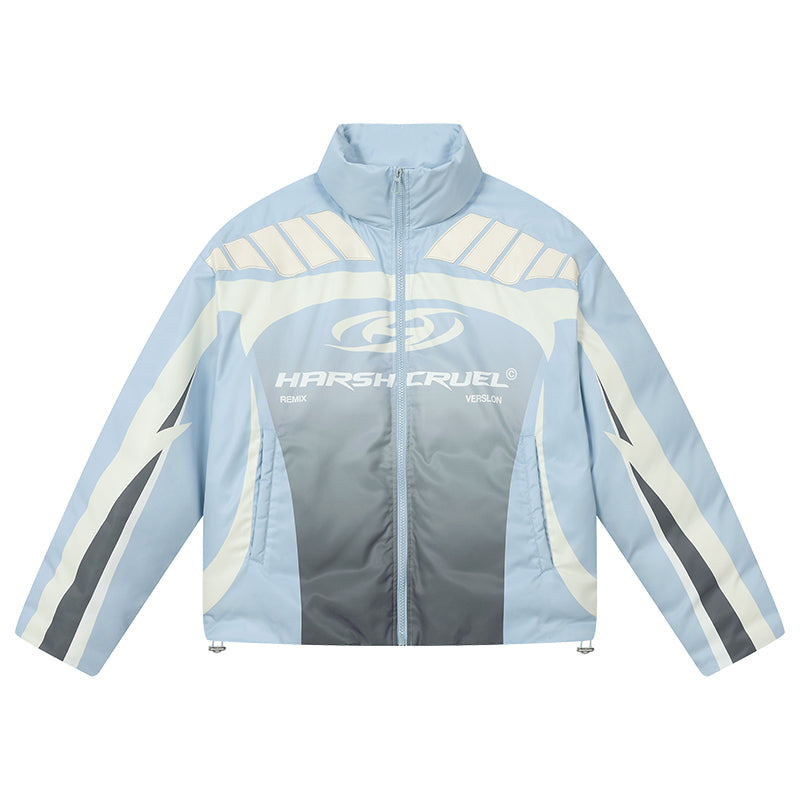 Harshandcruel Contrasting split racing gradient all-over embroidered appliqué silhouette graphene insulated cotton Jacket
