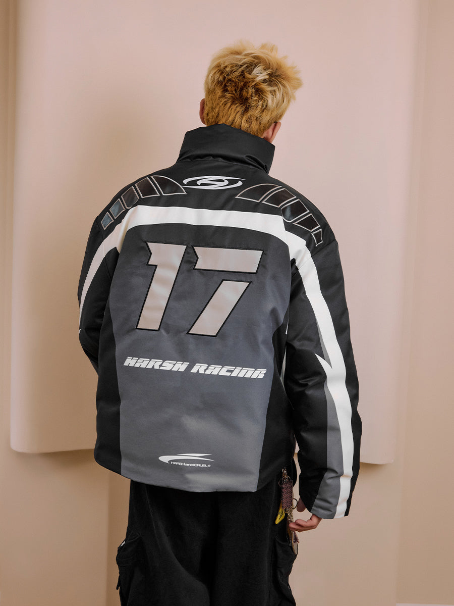 Harshandcruel Contrasting split racing gradient all-over embroidered appliqué silhouette graphene insulated cotton Jacket
