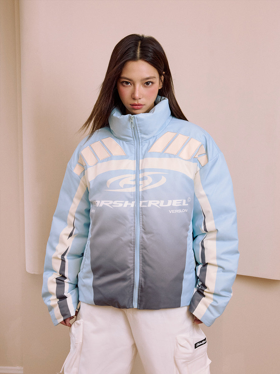 Harshandcruel Contrasting split racing gradient all-over embroidered appliqué silhouette graphene insulated cotton Jacket