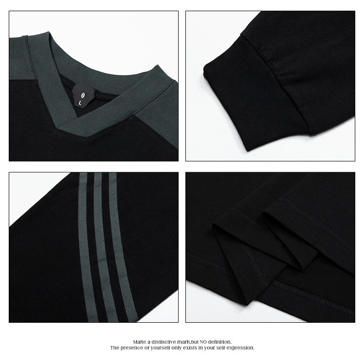 OVDY  Jersey Retro Print Small V-Neck Long Sleeve Sweatshirt