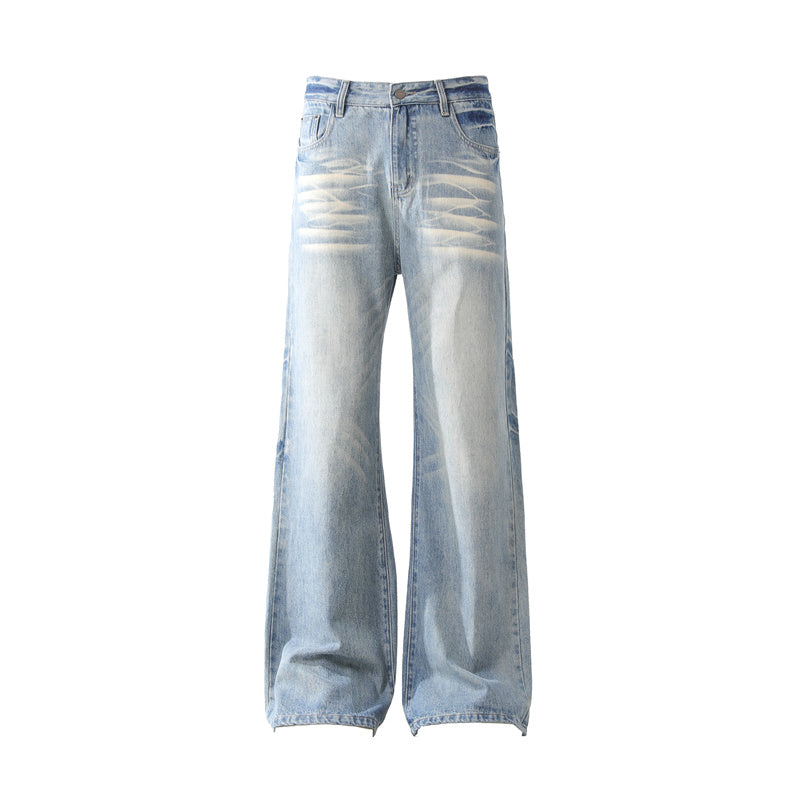 BTSG Wash Cat Whisker Light Loose Straight Jeans