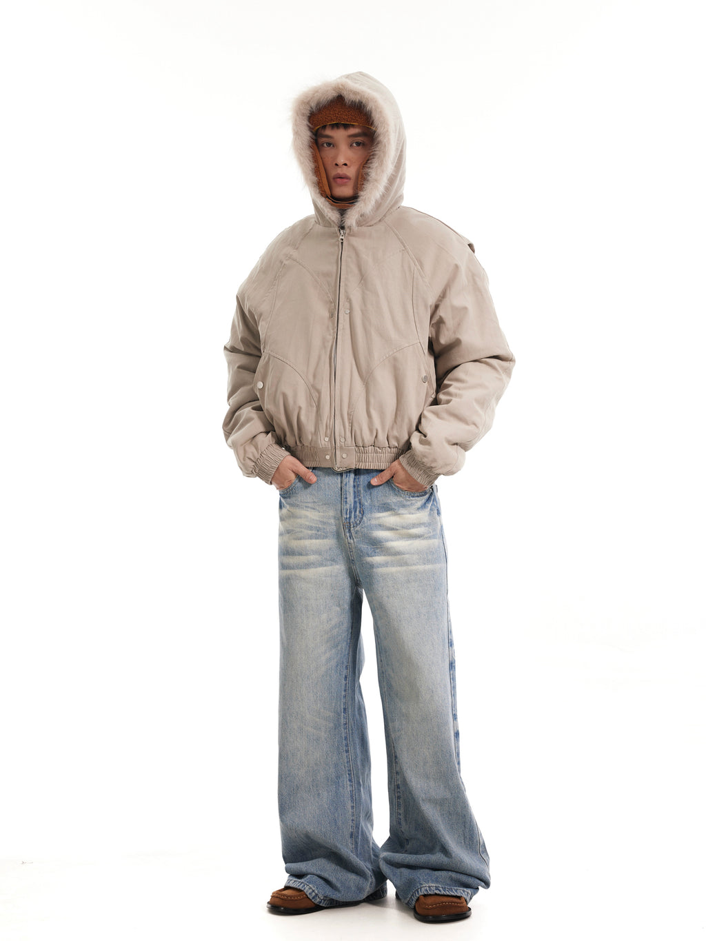 BTSG Wash Cat Whisker Light Loose Straight Jeans