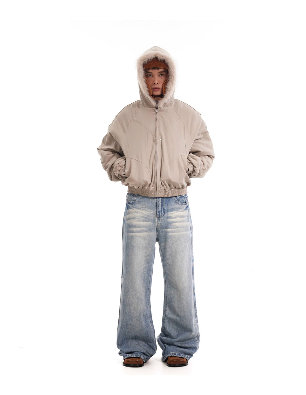 BTSG Wash Cat Whisker Light Loose Straight Jeans