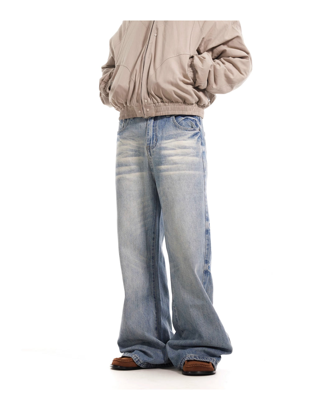 BTSG Wash Cat Whisker Light Loose Straight Jeans