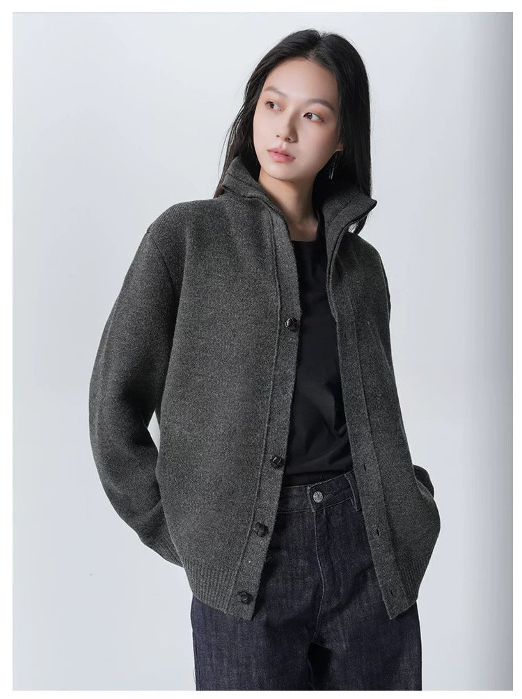SEE ALSO Wool Handmade Cowhide Buckle Stand-up Neck Thickened Sweater Jacket