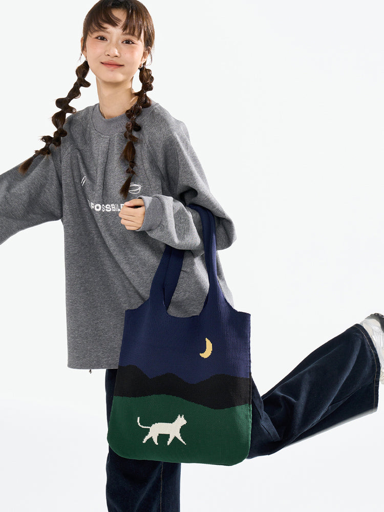 FREEIN original Moon Cat Knitted Bag