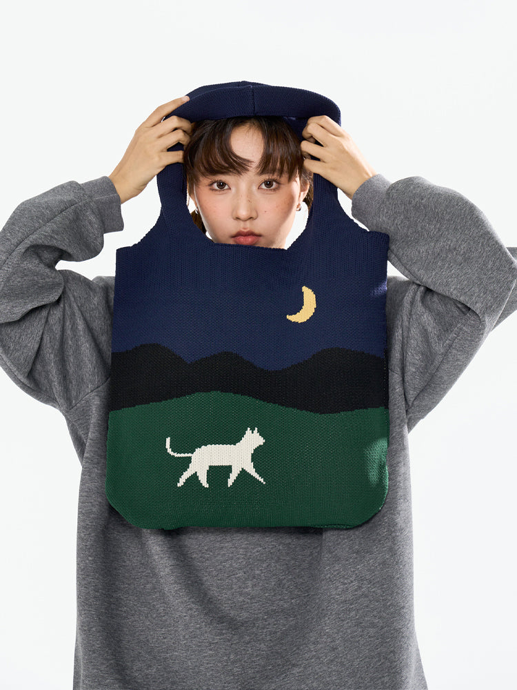 FREEIN original Moon Cat Knitted Bag