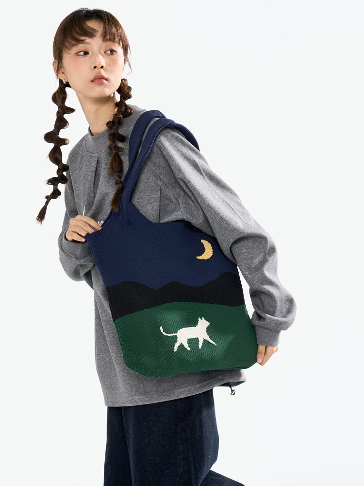 FREEIN original Moon Cat Knitted Bag