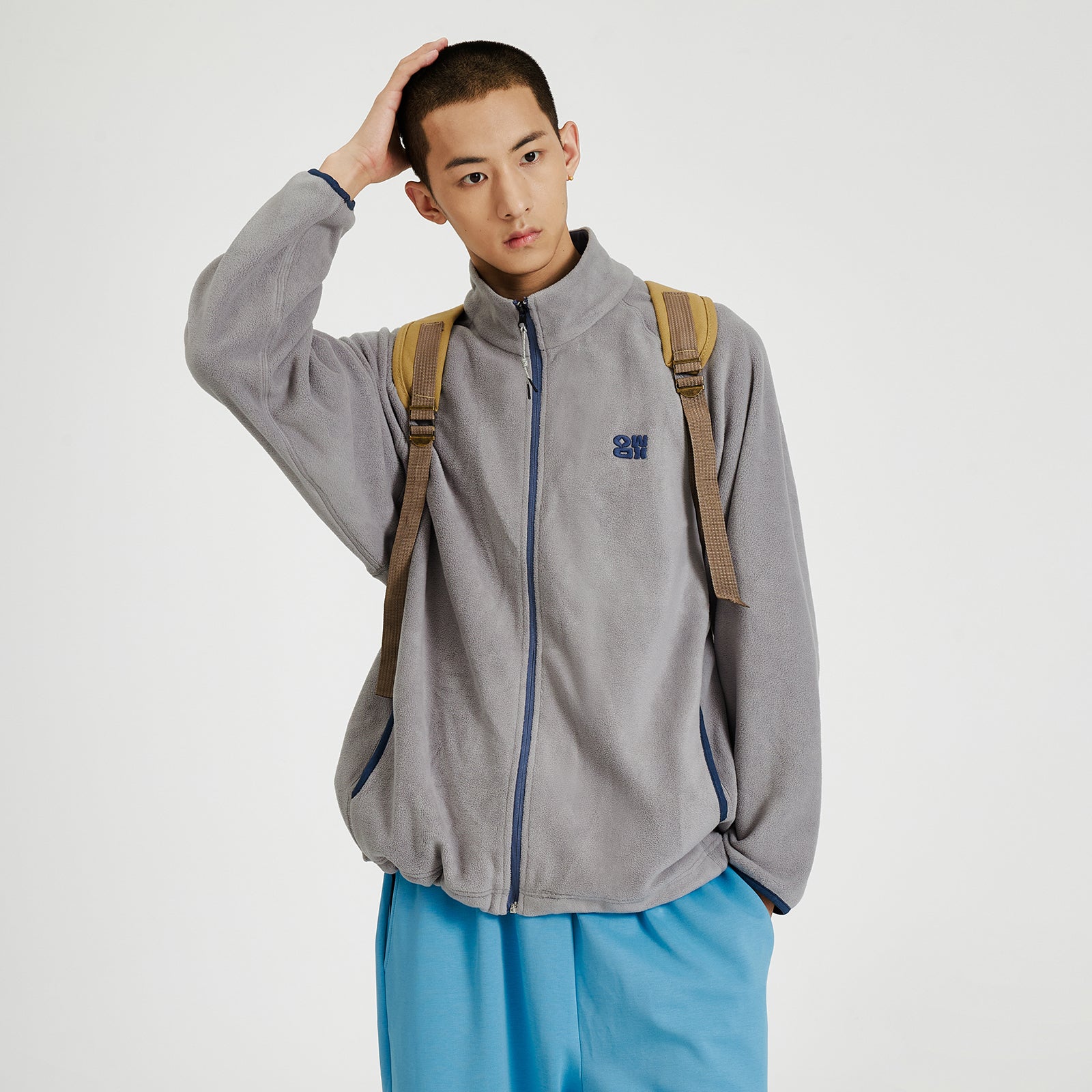 OWOX Stand Collar Embroidered Warm Fleece Jacket