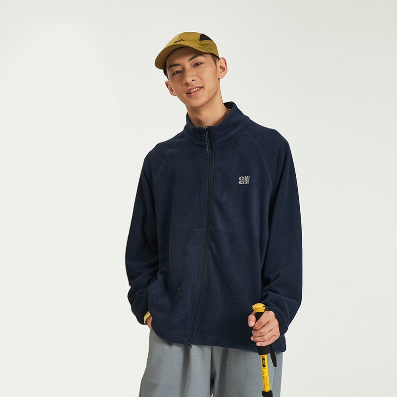 OWOX Stand Collar Embroidered Warm Fleece Jacket