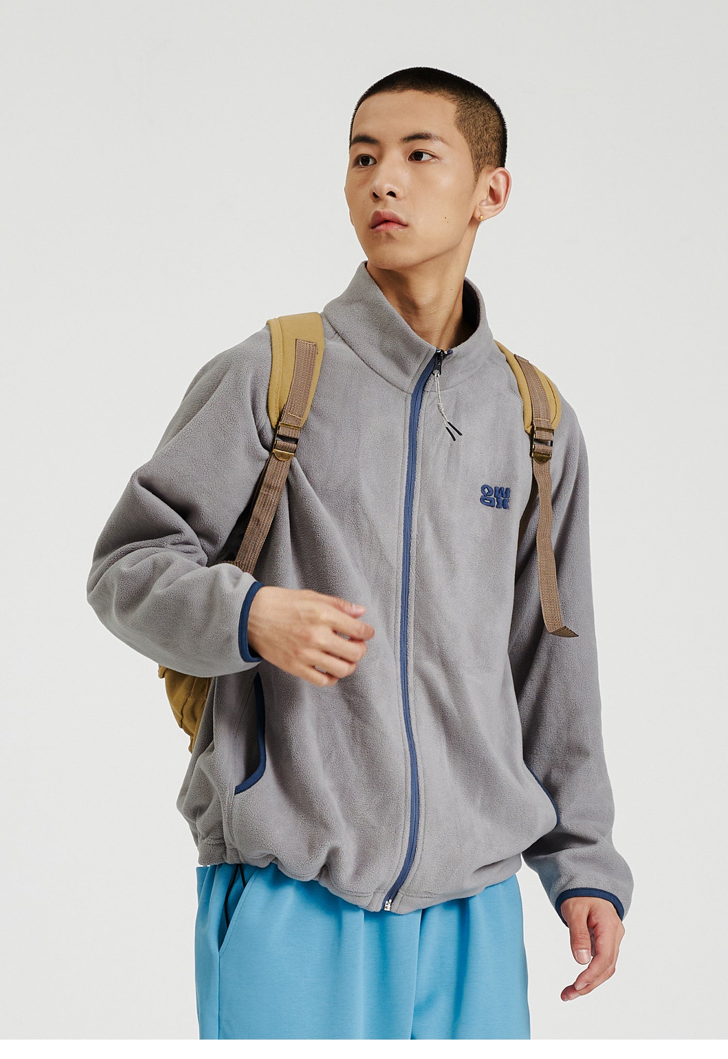 OWOX Stand Collar Embroidered Warm Fleece Jacket