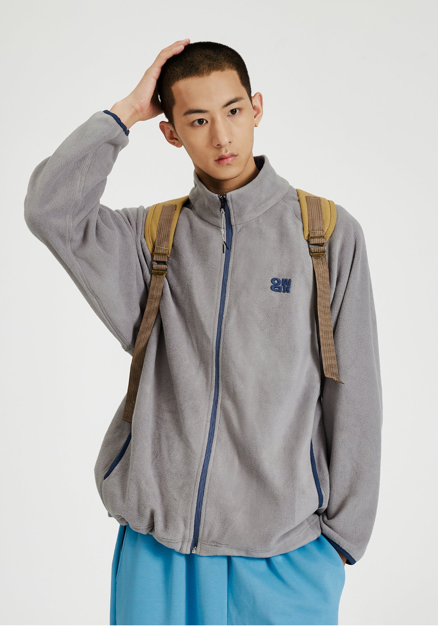 OWOX Stand Collar Embroidered Warm Fleece Jacket