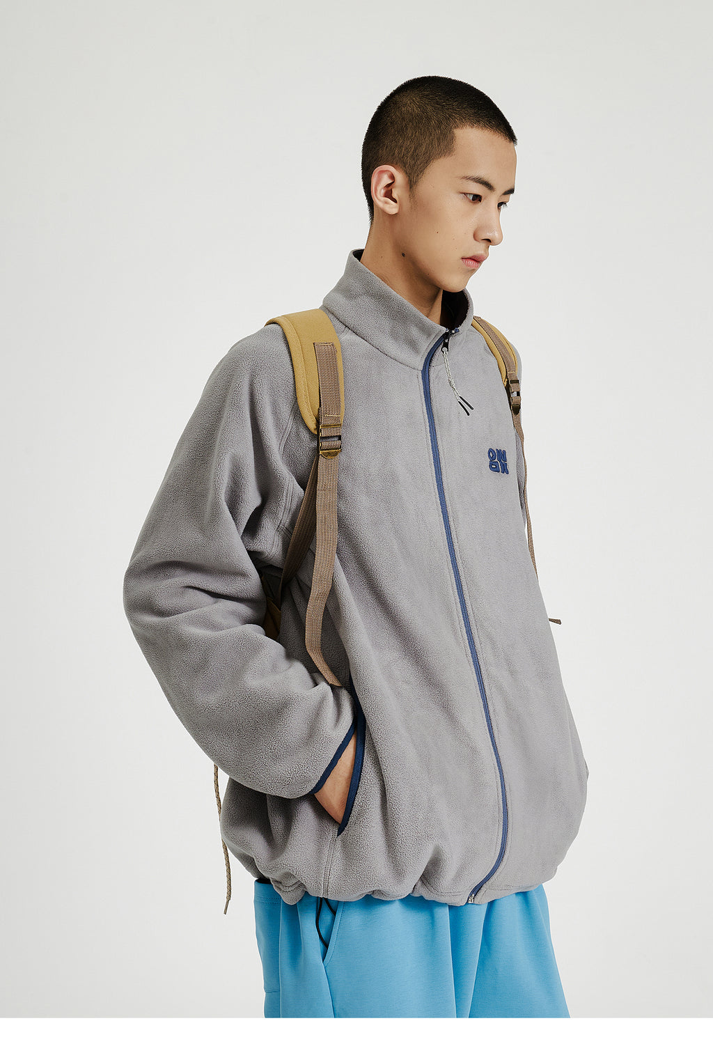 OWOX Stand Collar Embroidered Warm Fleece Jacket