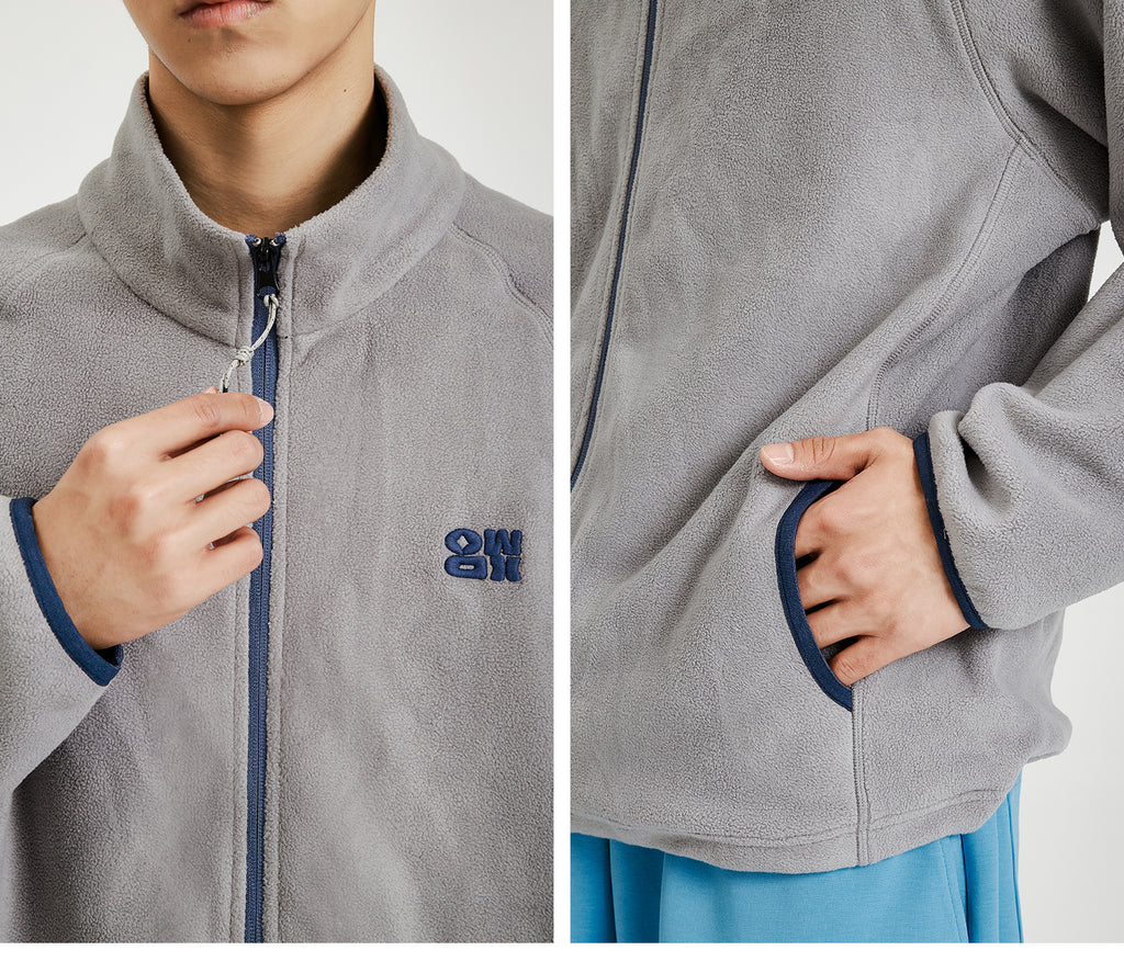 OWOX Stand Collar Embroidered Warm Fleece Jacket