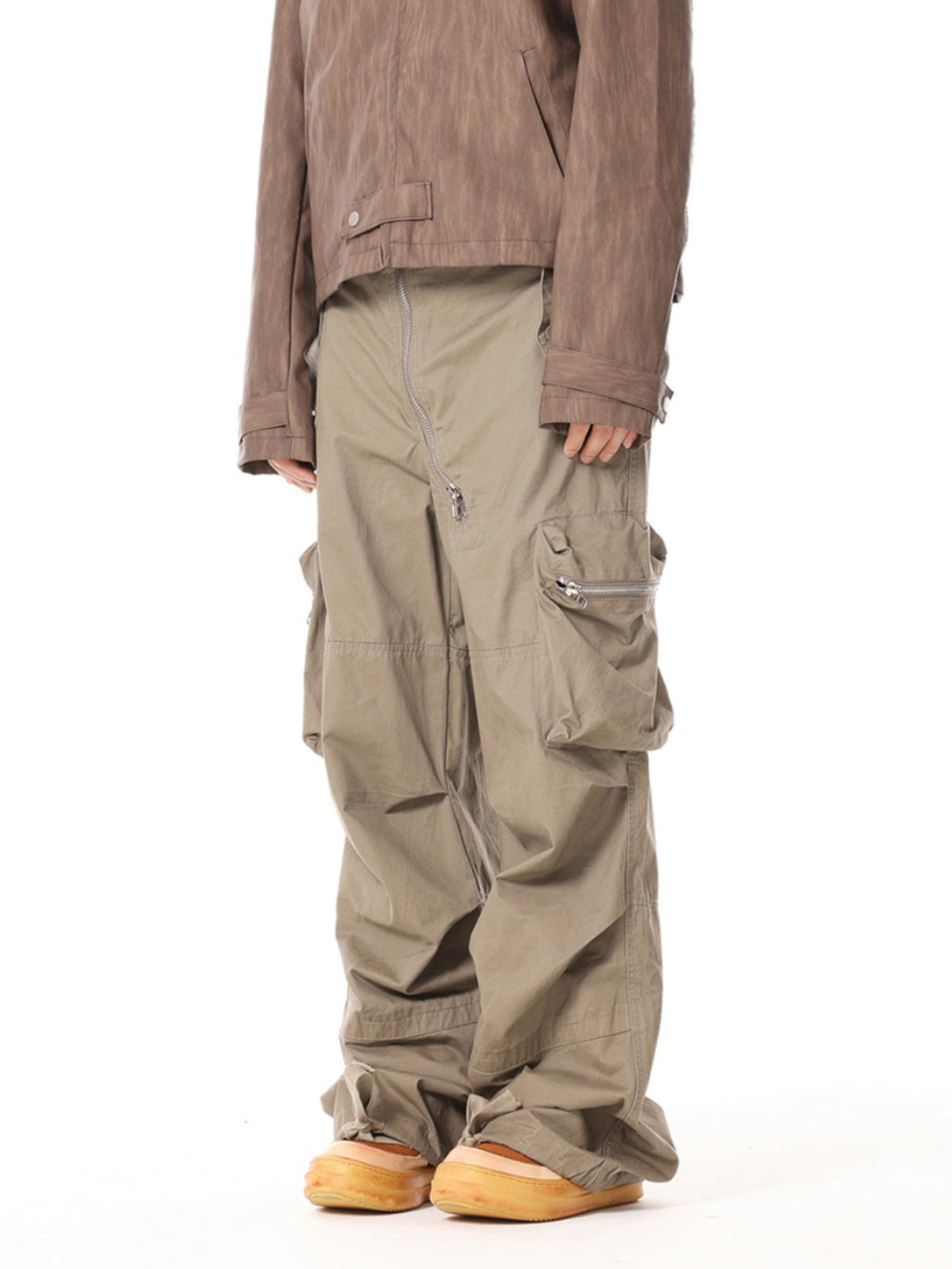 BTSG Heavy industry multi-pocket zipper pleated cannonball cargo pants