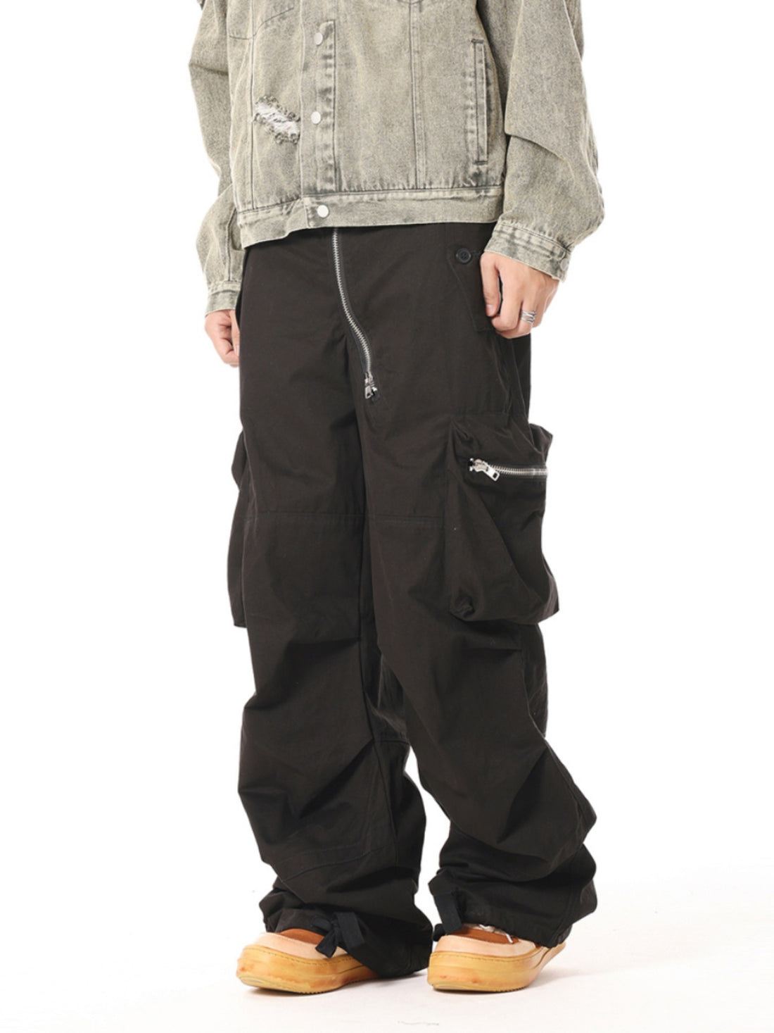 BTSG Heavy industry multi-pocket zipper pleated cannonball cargo pants