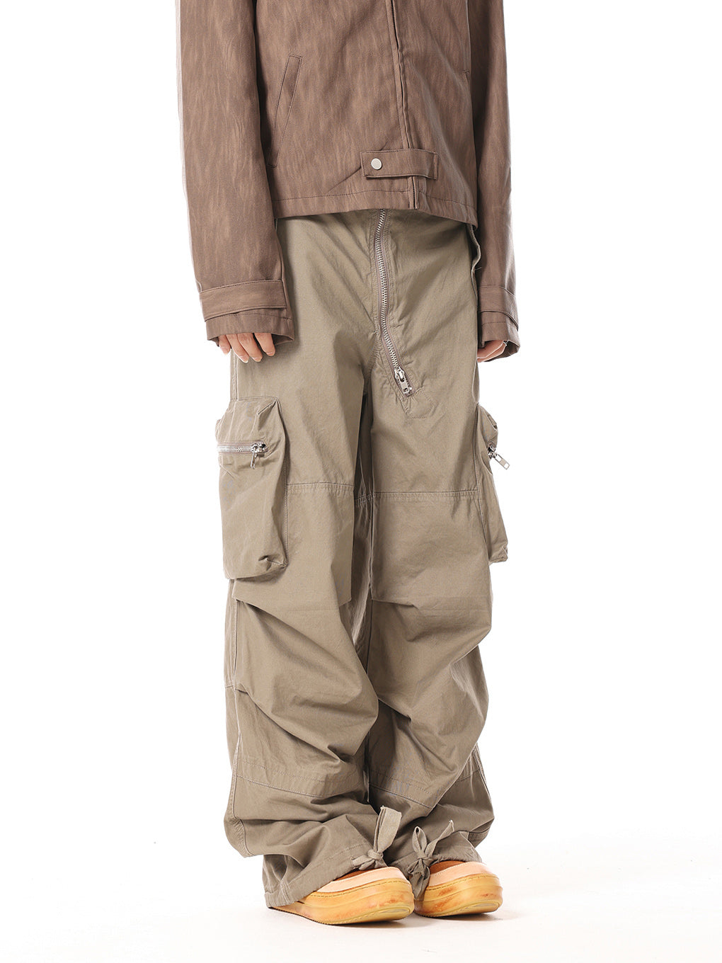 BTSG Heavy industry multi-pocket zipper pleated cannonball cargo pants