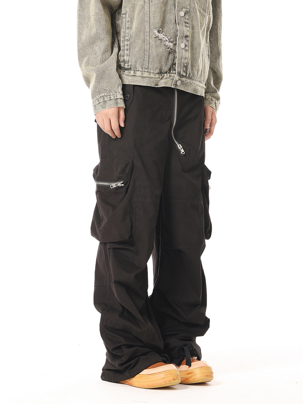 BTSG Heavy industry multi-pocket zipper pleated cannonball cargo pants