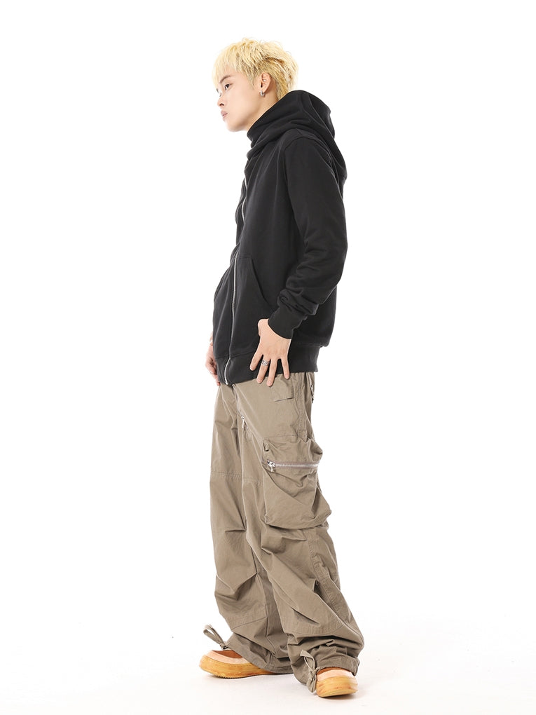 BTSG Heavy industry multi-pocket zipper pleated cannonball cargo pants