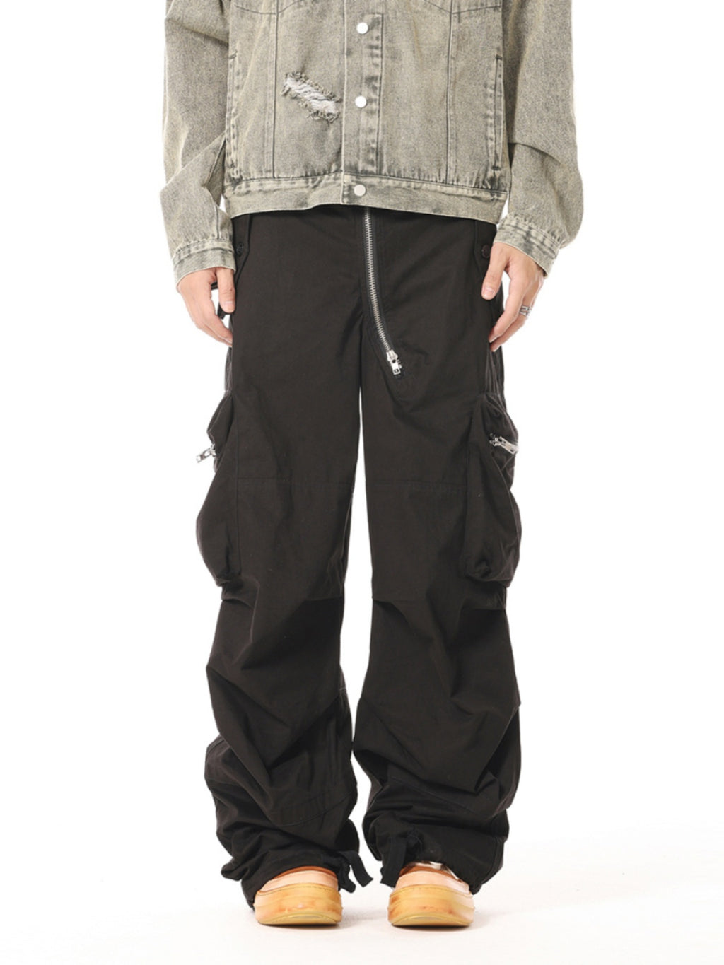 BTSG Heavy industry multi-pocket zipper pleated cannonball cargo pants