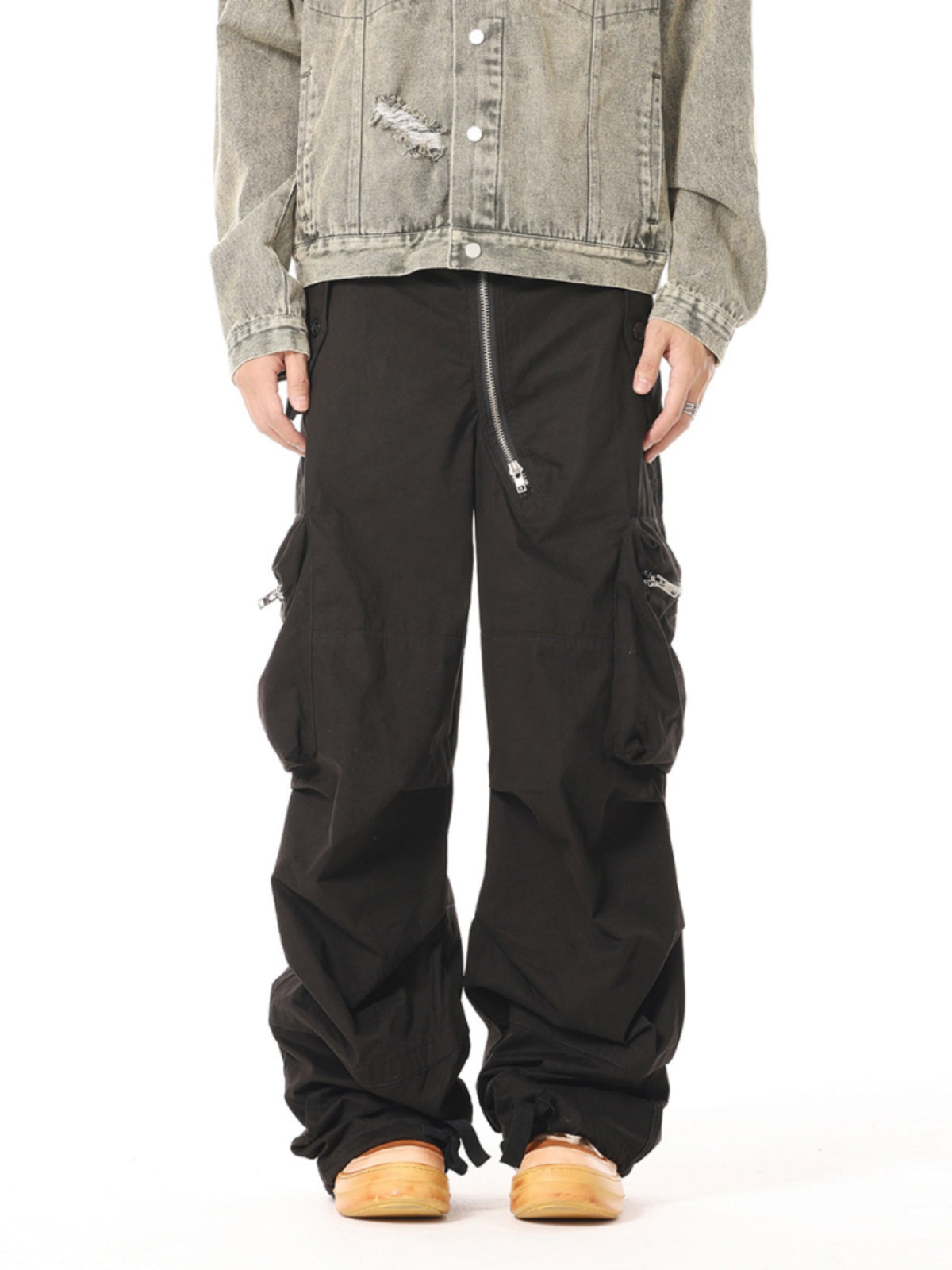 BTSG Heavy industry multi-pocket zipper pleated cannonball cargo pants