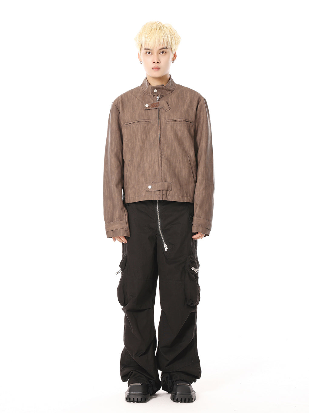 BTSG Heavy industry multi-pocket zipper pleated cannonball cargo pants