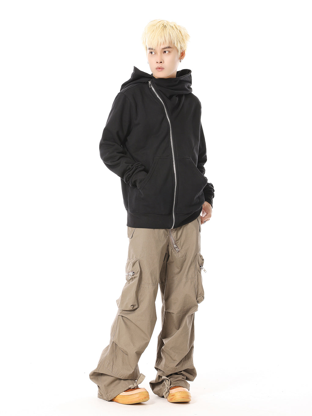 BTSG Heavy industry multi-pocket zipper pleated cannonball cargo pants