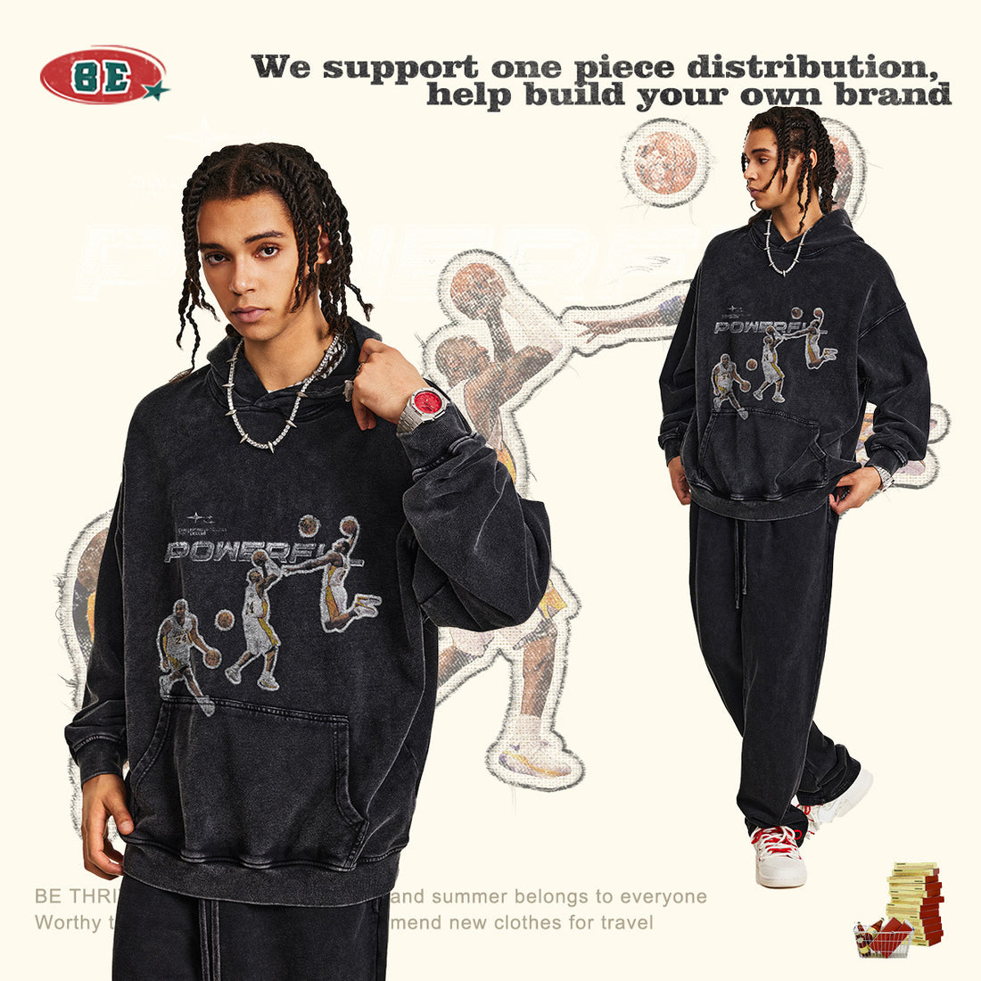 BE Thrived  American Streetwear Blockbuster NB A Printed Hoodie