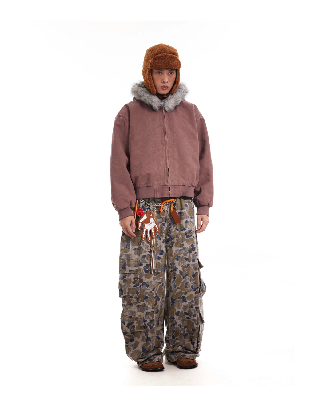 BTSG  Faded Distressed Camouflage Wide Leg Cargo Scimitar Pants