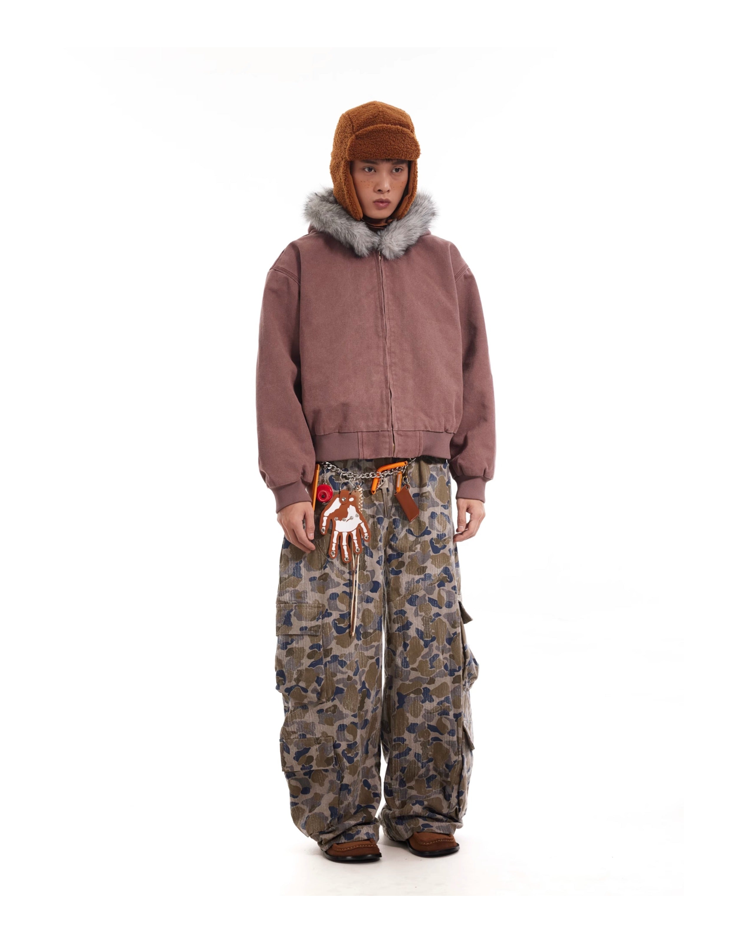 BTSG  Faded Distressed Camouflage Wide Leg Cargo Scimitar Pants