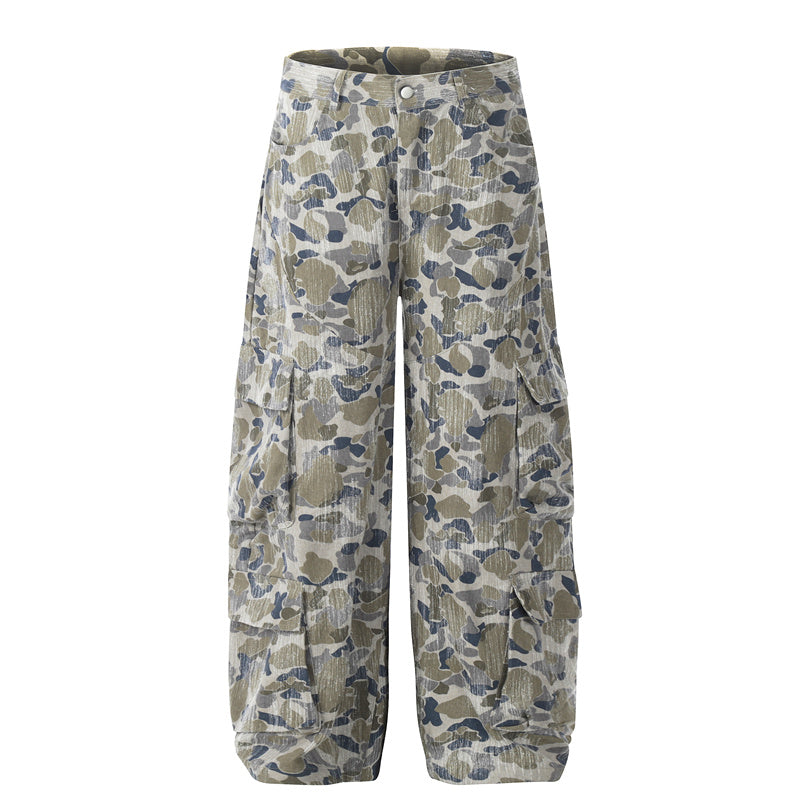 BTSG  Faded Distressed Camouflage Wide Leg Cargo Scimitar Pants