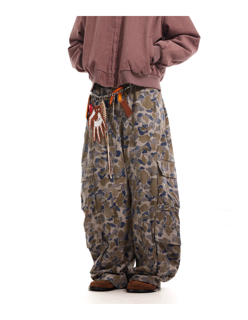 BTSG  Faded Distressed Camouflage Wide Leg Cargo Scimitar Pants