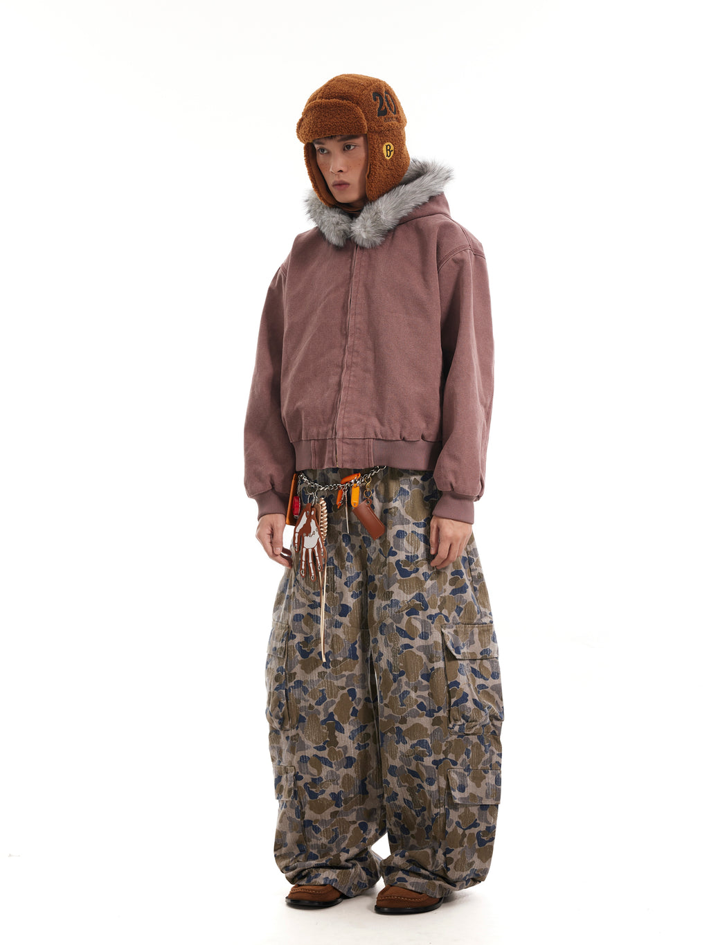 BTSG  Faded Distressed Camouflage Wide Leg Cargo Scimitar Pants