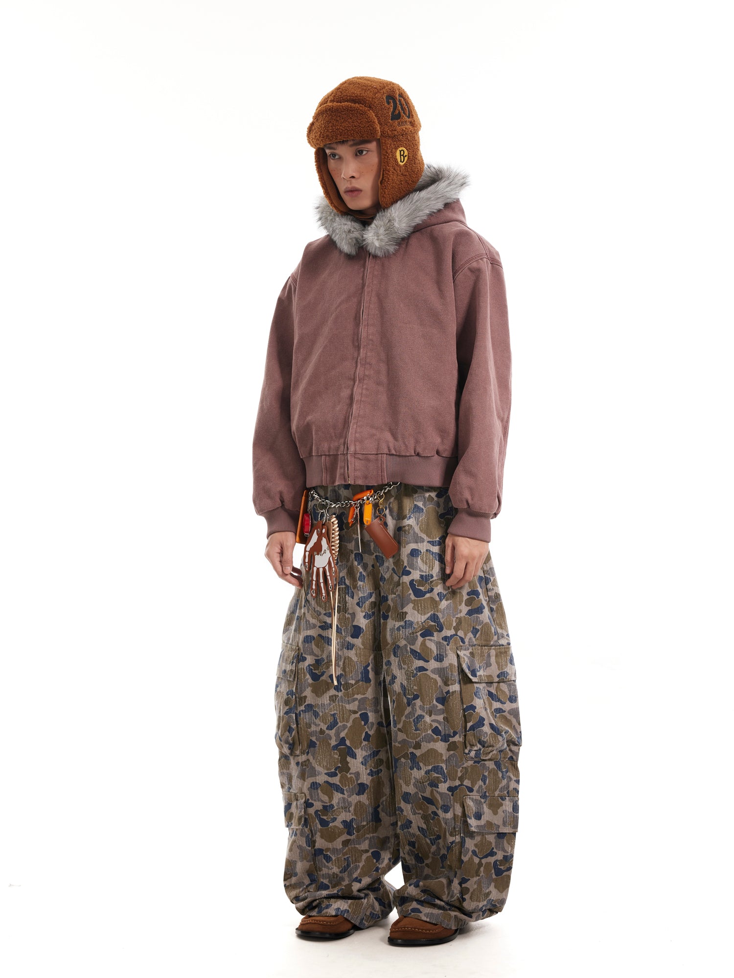 BTSG  Faded Distressed Camouflage Wide Leg Cargo Scimitar Pants