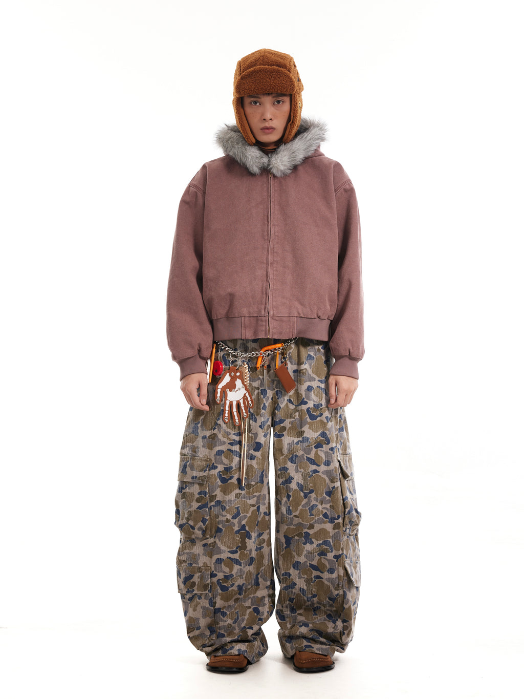 BTSG  Faded Distressed Camouflage Wide Leg Cargo Scimitar Pants