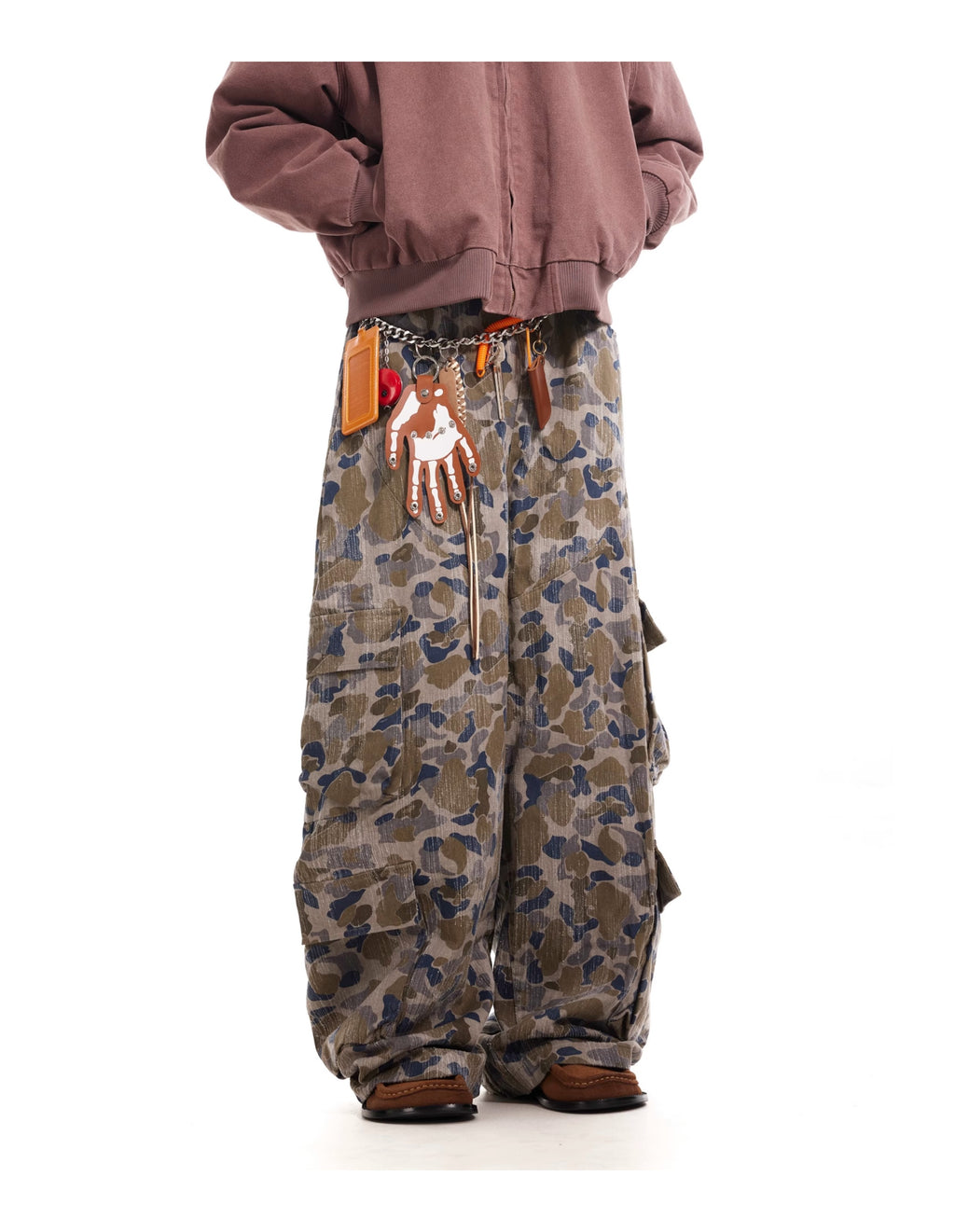 BTSG  Faded Distressed Camouflage Wide Leg Cargo Scimitar Pants
