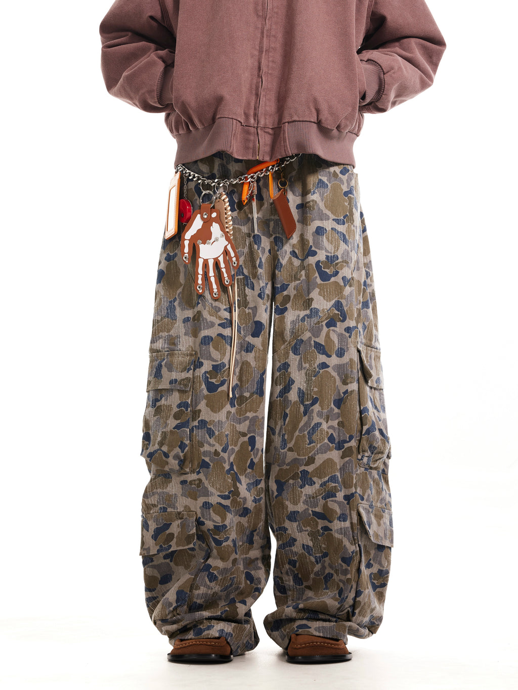 BTSG  Faded Distressed Camouflage Wide Leg Cargo Scimitar Pants