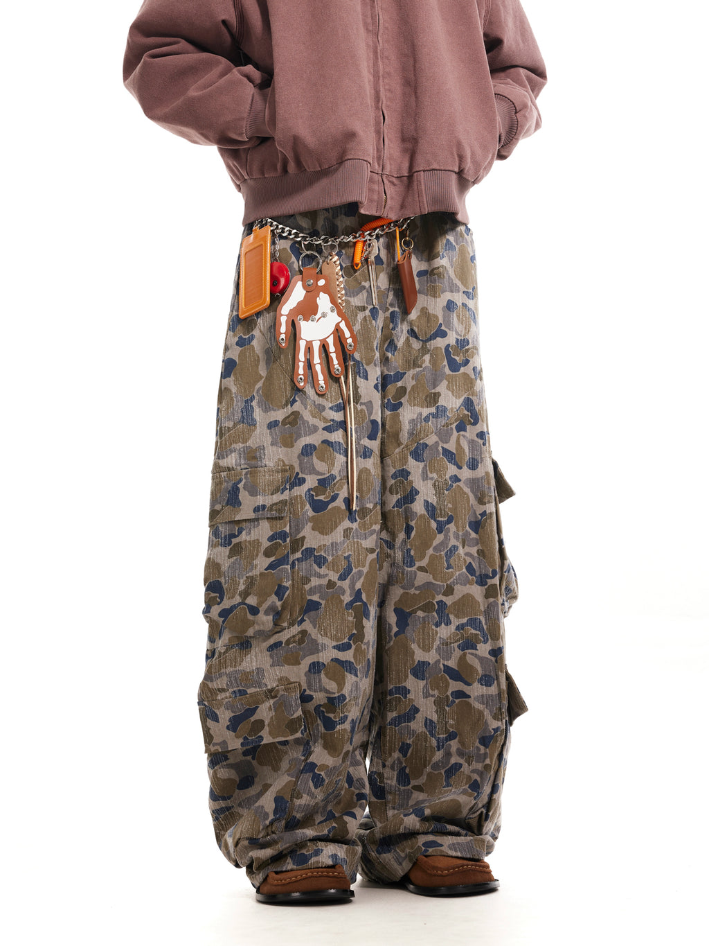 BTSG  Faded Distressed Camouflage Wide Leg Cargo Scimitar Pants