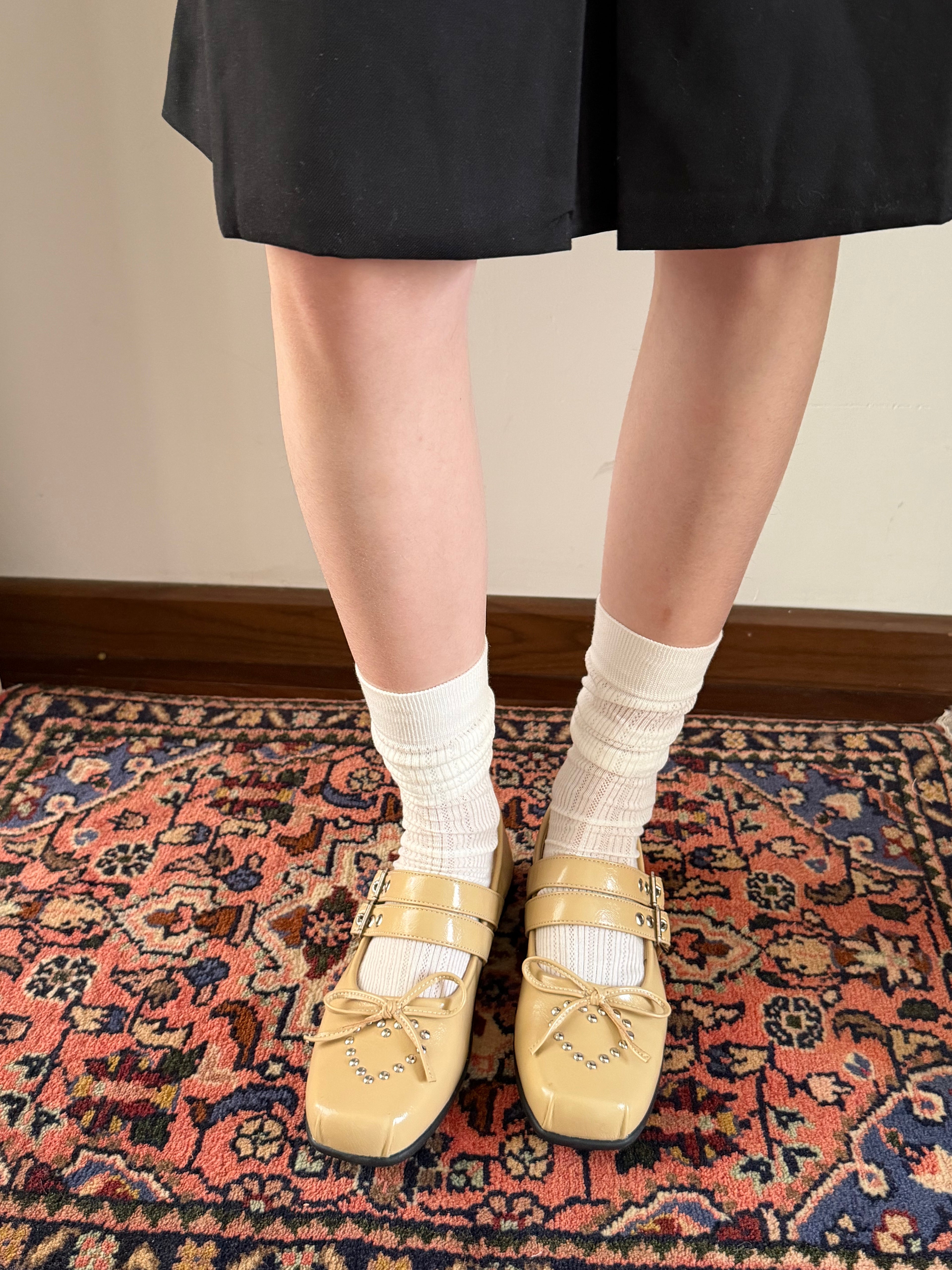 La mode Double-Strap Studded Mary Janes