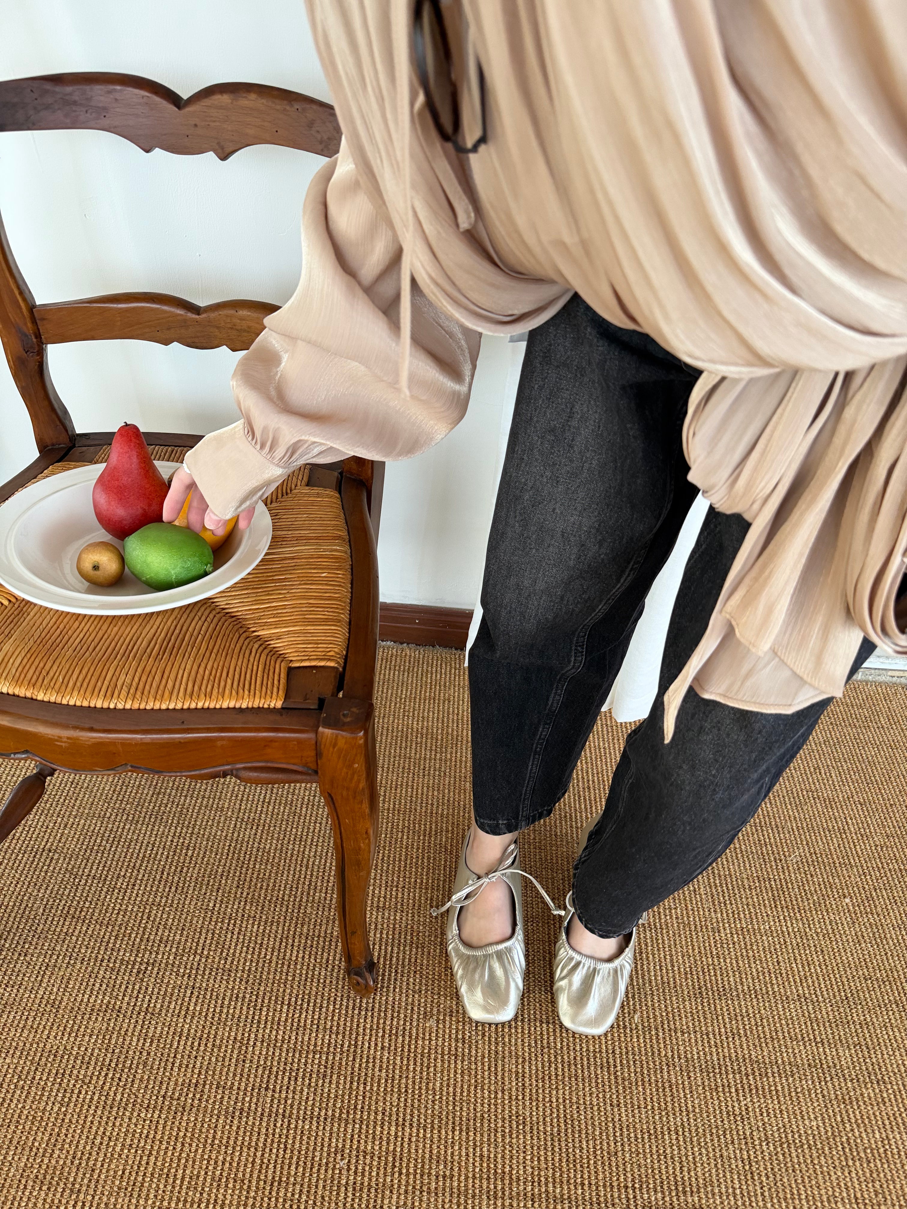 La mode Ruched Square-Toe Elastic Ballet Flats
