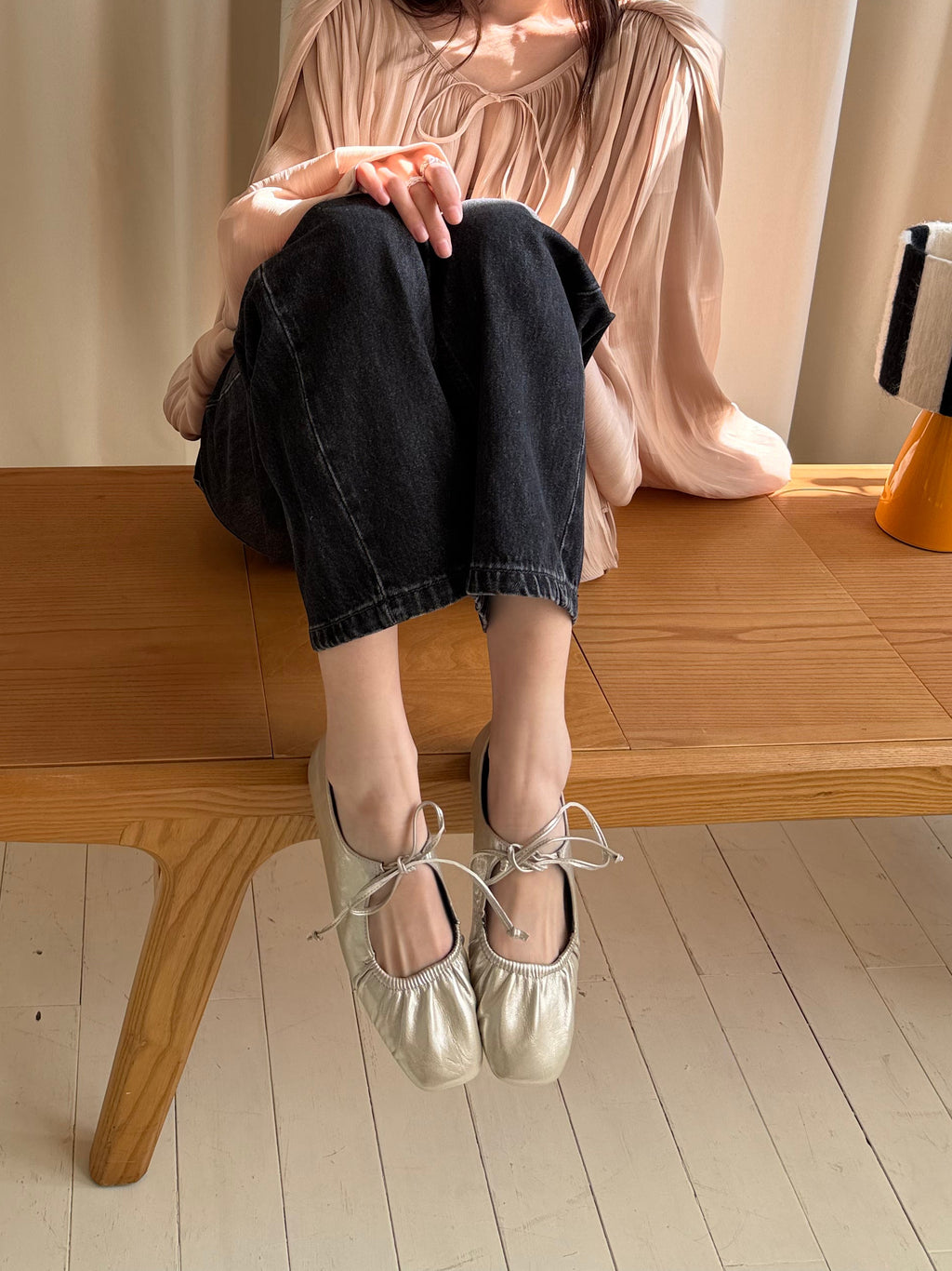 La mode Ruched Square-Toe Elastic Ballet Flats