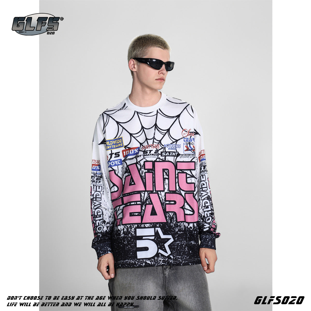 GLFS Spider Web Print Long Sleeve Crew Neck Sweatshirt