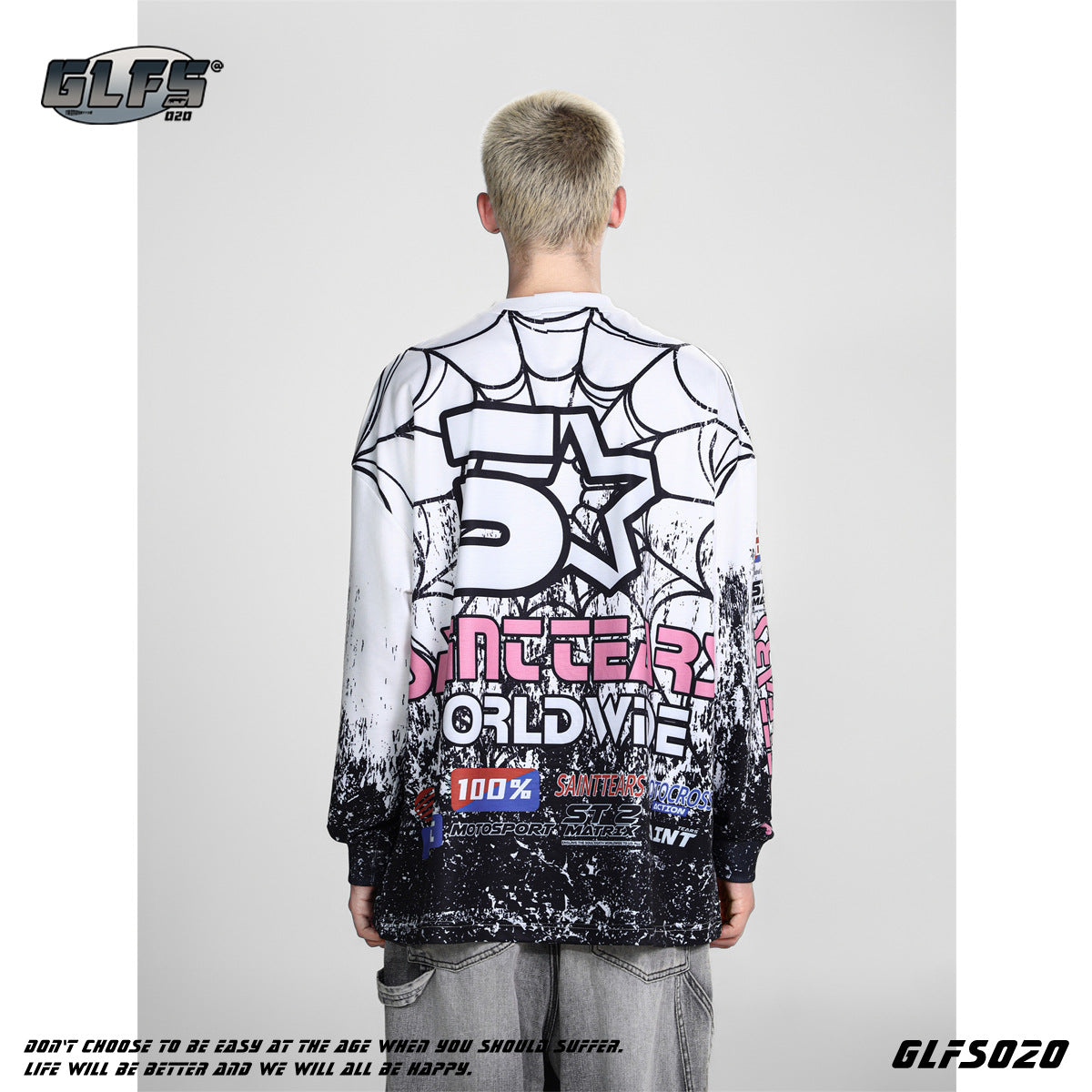 GLFS Spider Web Print Long Sleeve Crew Neck Sweatshirt
