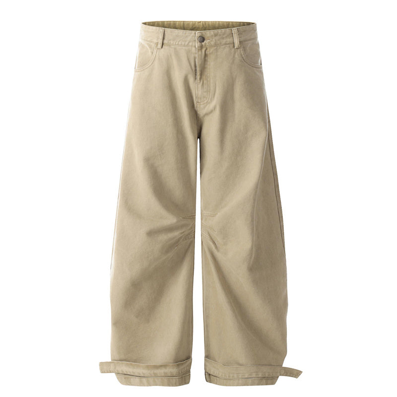 BTSG Wash silhouette pleated wide-leg casual scimitar Pants