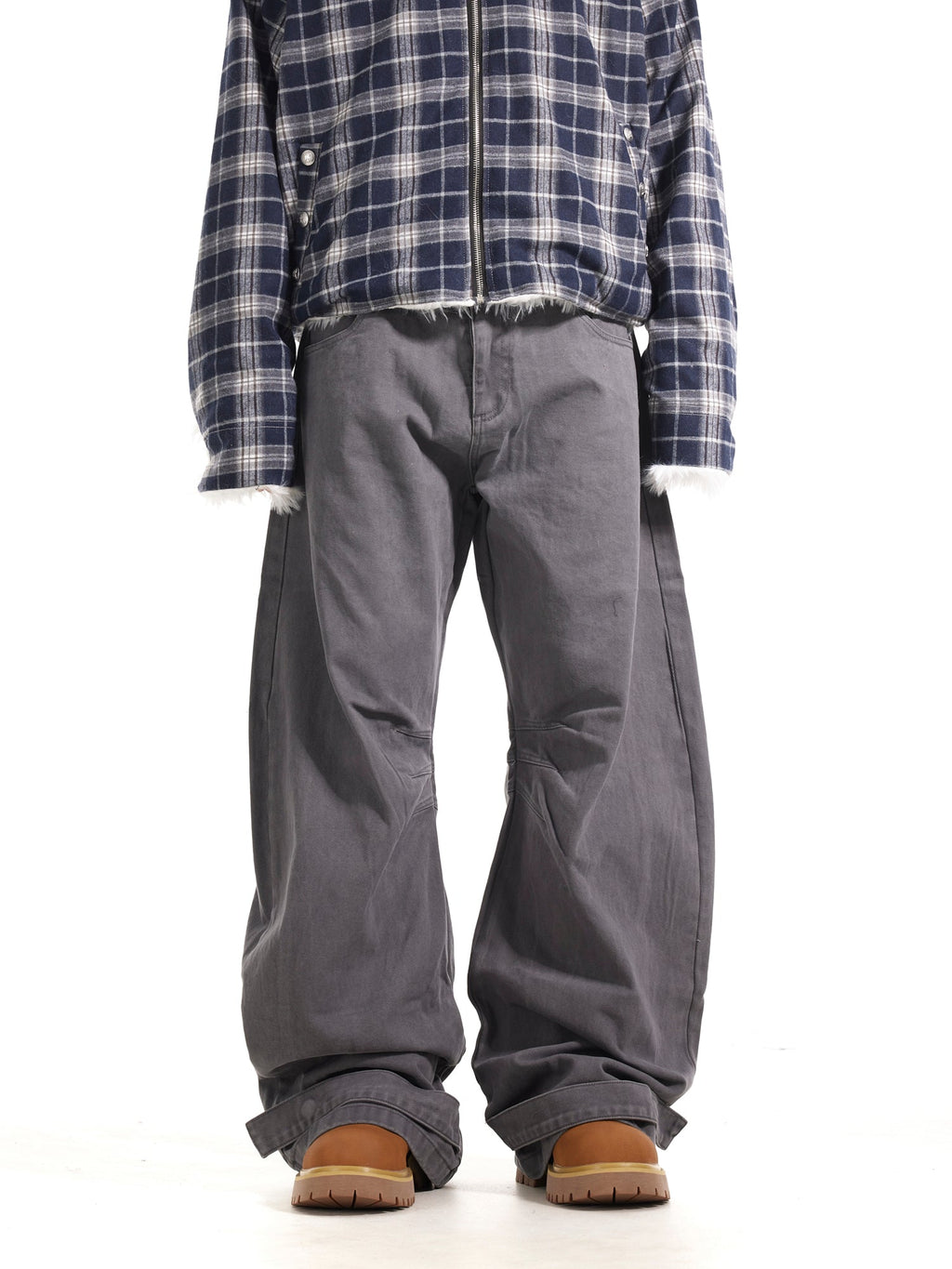 BTSG Wash silhouette pleated wide-leg casual scimitar Pants