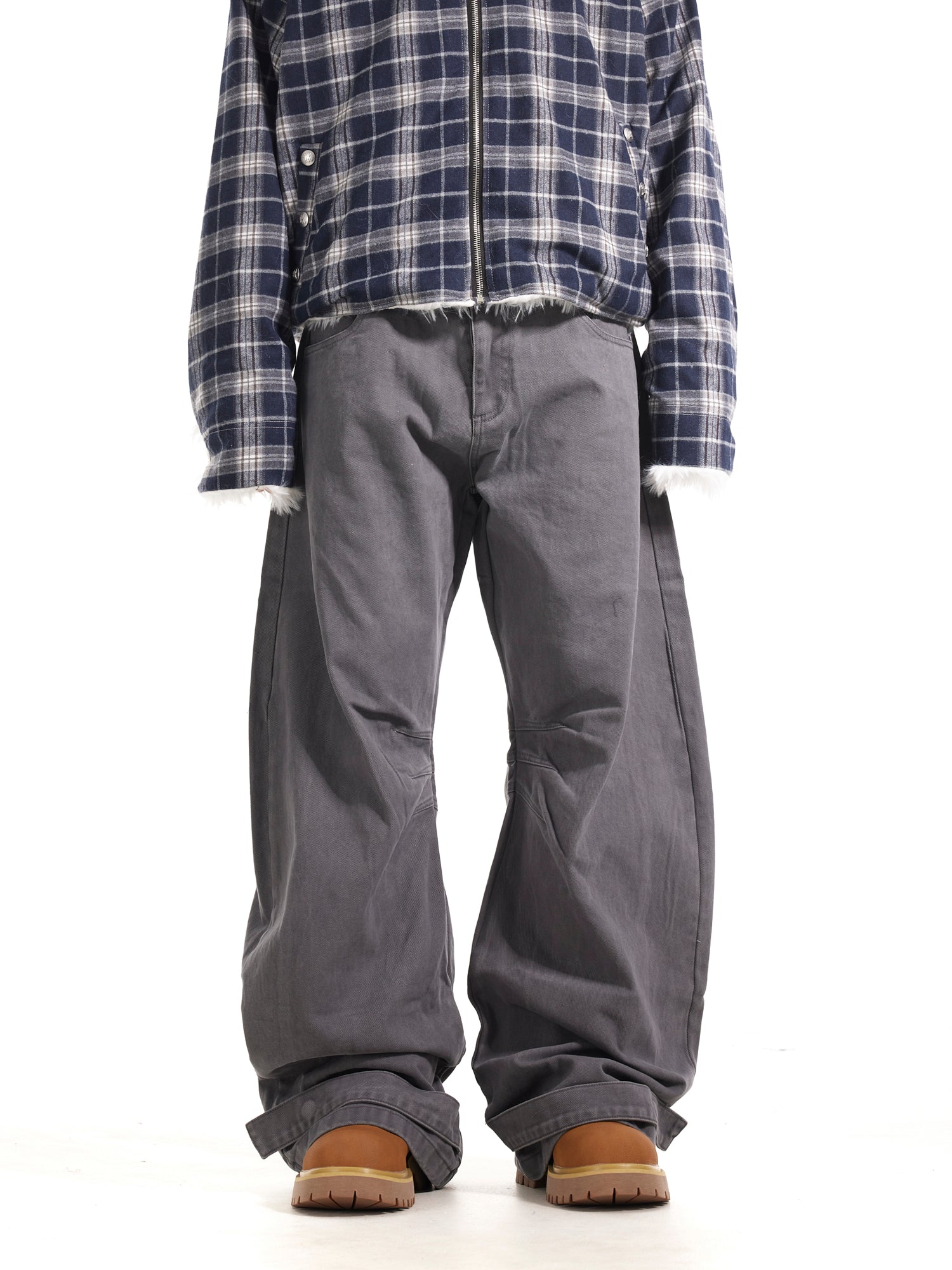 BTSG Wash silhouette pleated wide-leg casual scimitar Pants