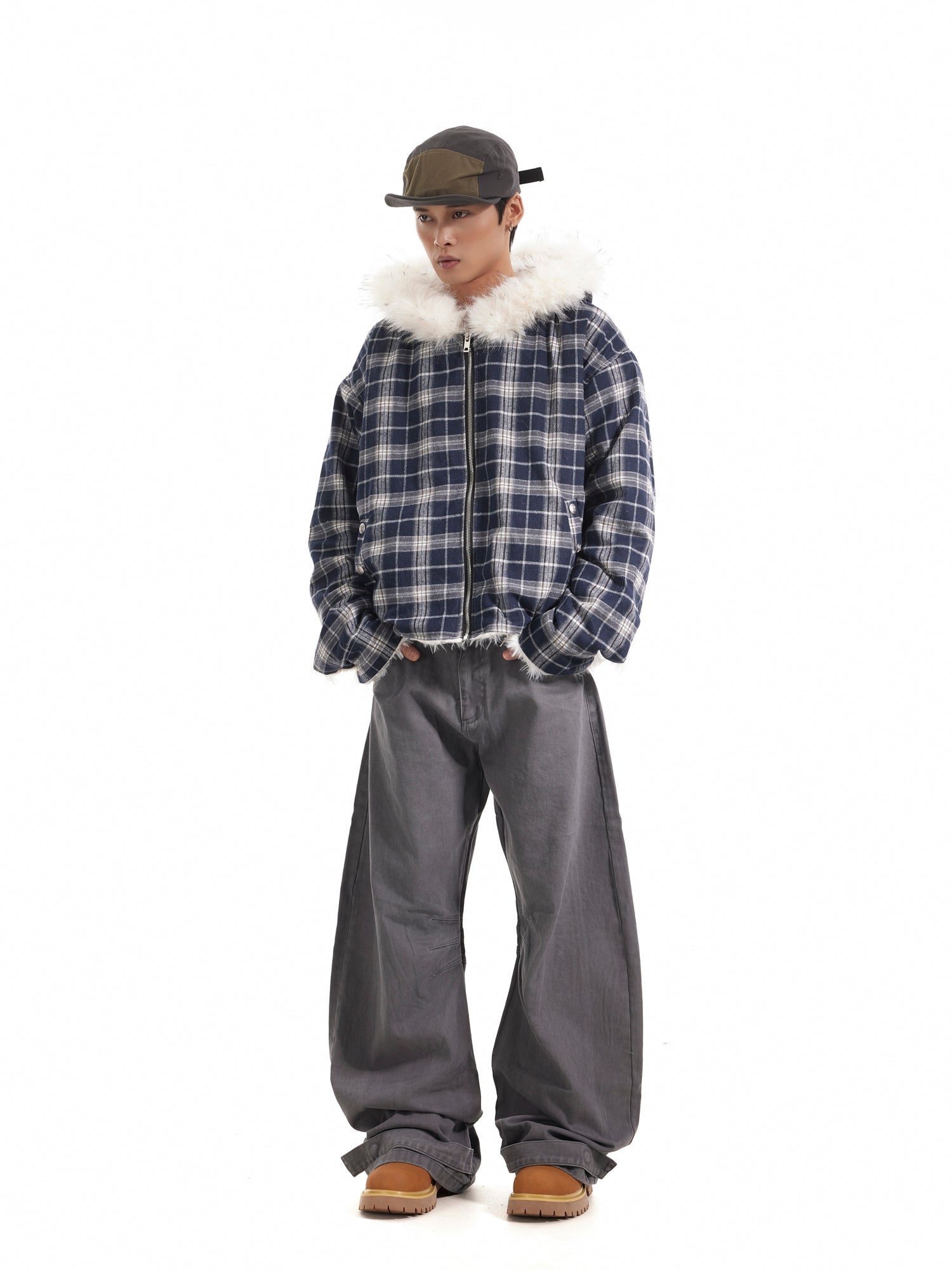 BTSG Wash silhouette pleated wide-leg casual scimitar Pants