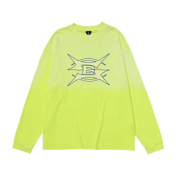 #OVDY Vintage Wash Retro Cracked Gradient Print Long Sleeve Oversize Sweatshirt