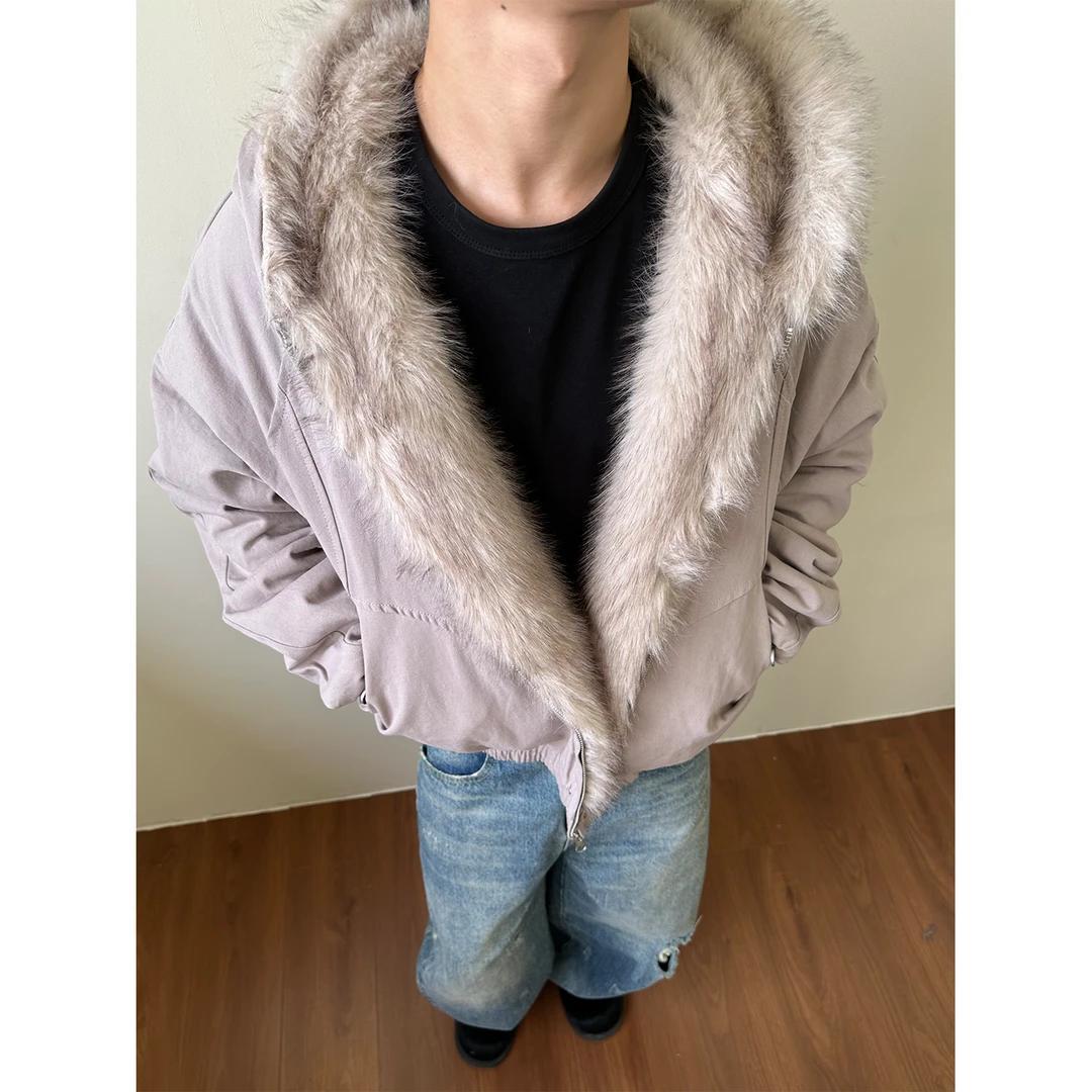 MADEXTREME Mt. Carved Fur Collar Hooded Short Zipper Cotton Jacket
