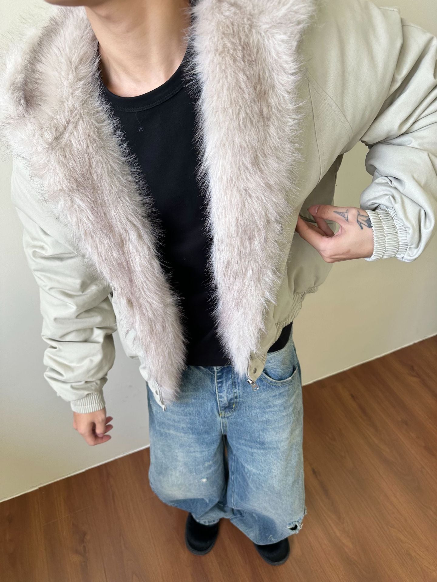 MADEXTREME Mt. Carved Fur Collar Hooded Short Zipper Cotton Jacket